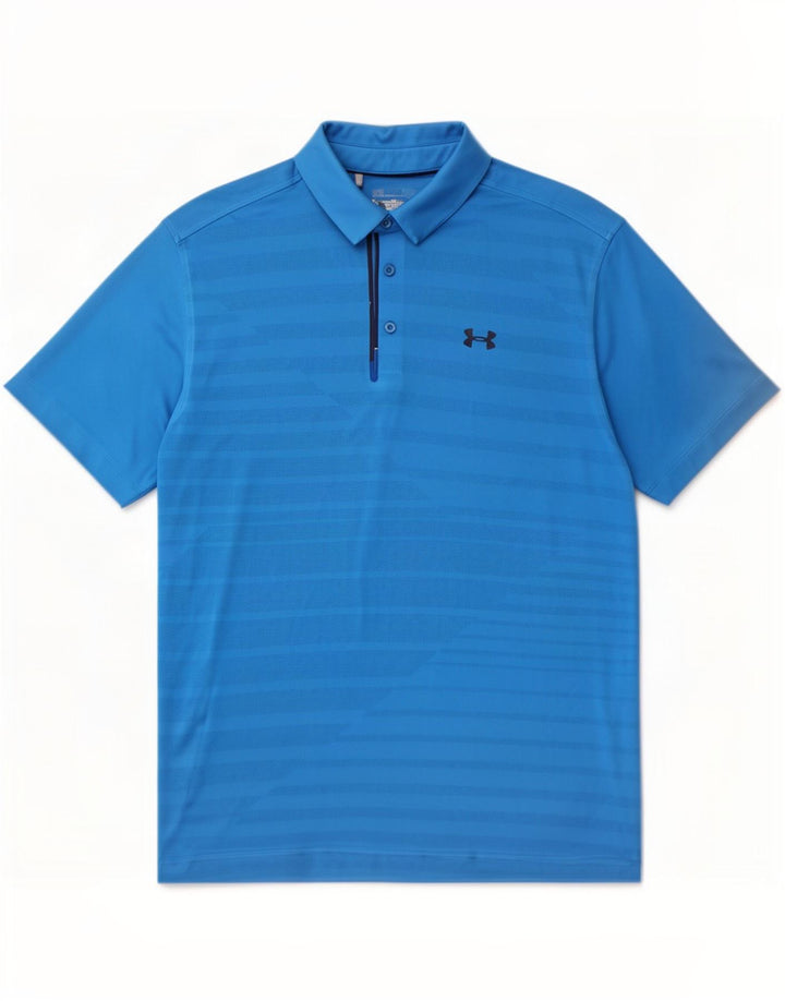 Tricou polo Under Armour Heat Gear pentru bărbați, poliester cu dungi mari, albastre