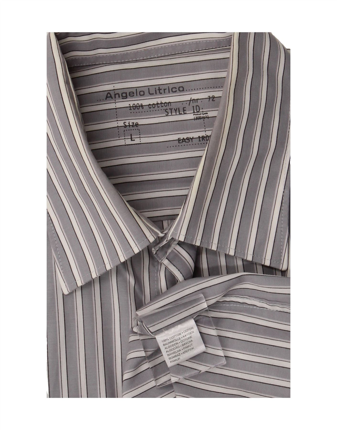 ANGELO LITRICO Mens Short Sleeve Shirt Large Grey Striped Cotton Vintage Angelo Litrico and Second-Hand Angelo Litrico from Messina Hembry 
