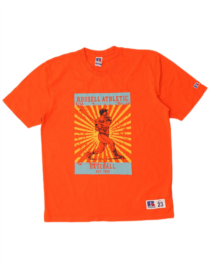 Tricou grafic Russell Athletic pentru bărbați Top din bumbac portocaliu mediu