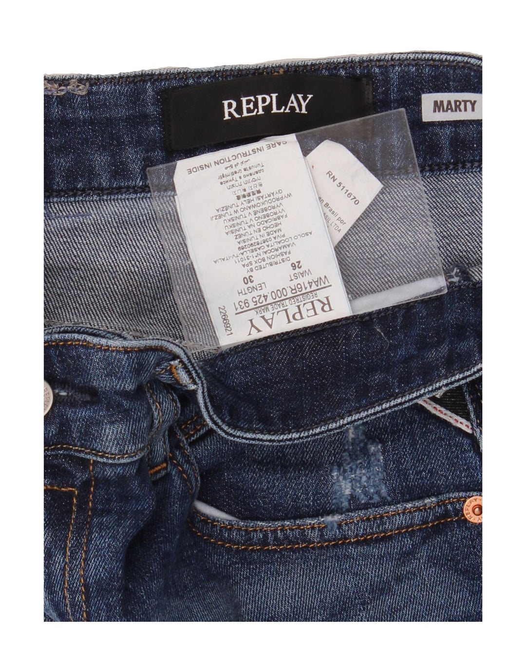 REPLAY Womens Marty Distressed Slim Jeans W26 L30 Blue Cotton Vintage Replay and Second-Hand Replay from Messina Hembry 