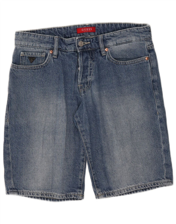 Pantaloni scurți Guess de denim pentru femei W30, bumbac albastru mediu