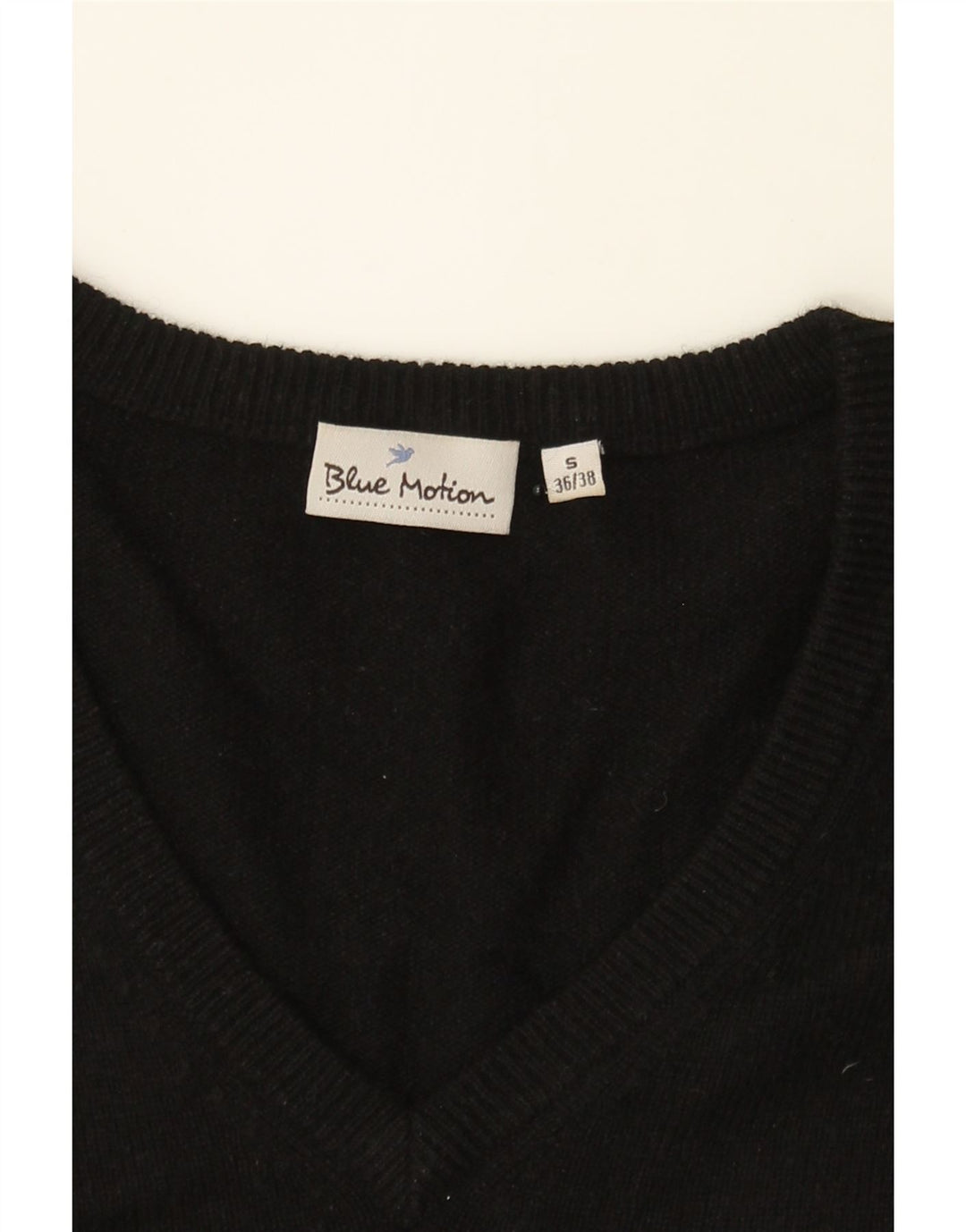 BLUE MOTION Womens V-Neck Jumper Sweater EU 36/38 Small Black Silk Vintage Blue Motion and Second-Hand Blue Motion from Messina Hembry 