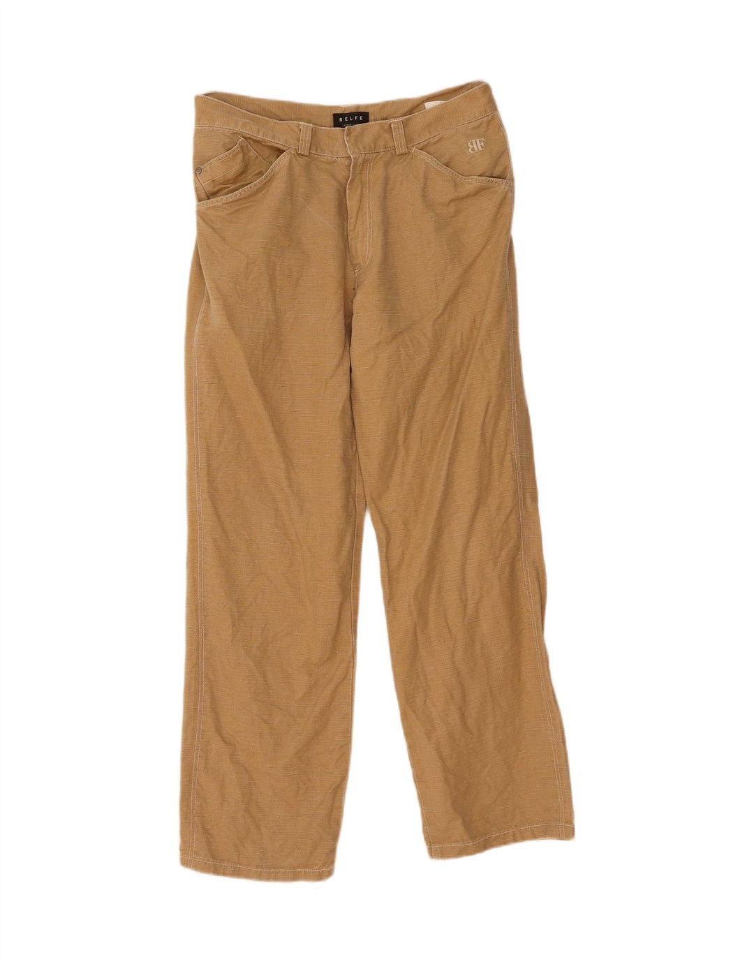BELFE Mens Straight Casual Trousers W34 L29 Beige