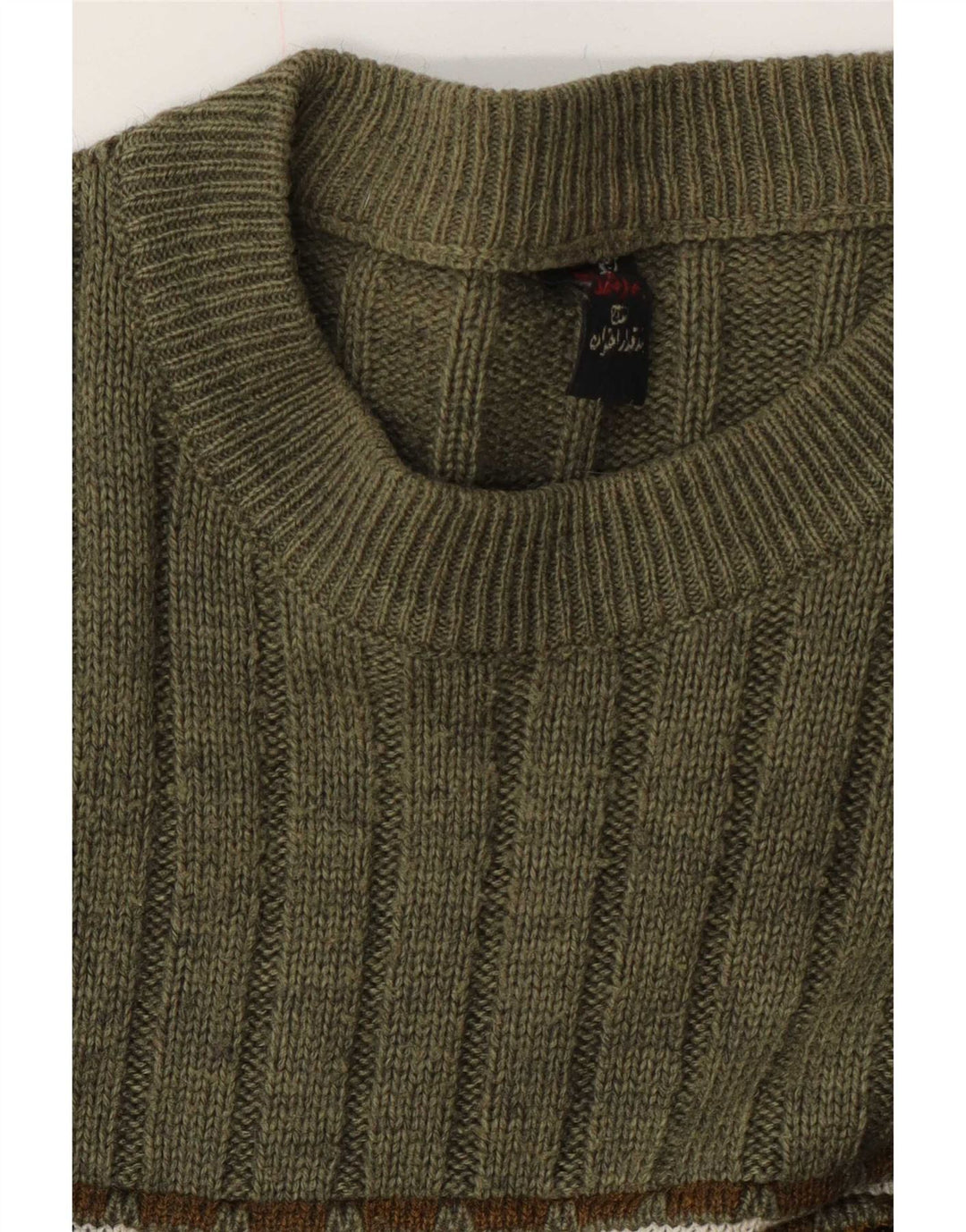 Pulover vintage pentru bărbați cu gâtul turnat, verde mediu Fair Isle