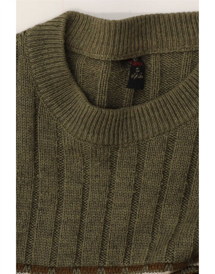 Pulover vintage pentru bărbați cu gâtul turnat, verde mediu Fair Isle