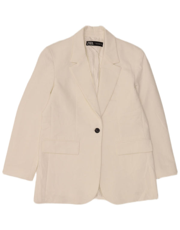 Blazer pentru femei Zara cu 1 nasture UK 14 Poliester alb mediu