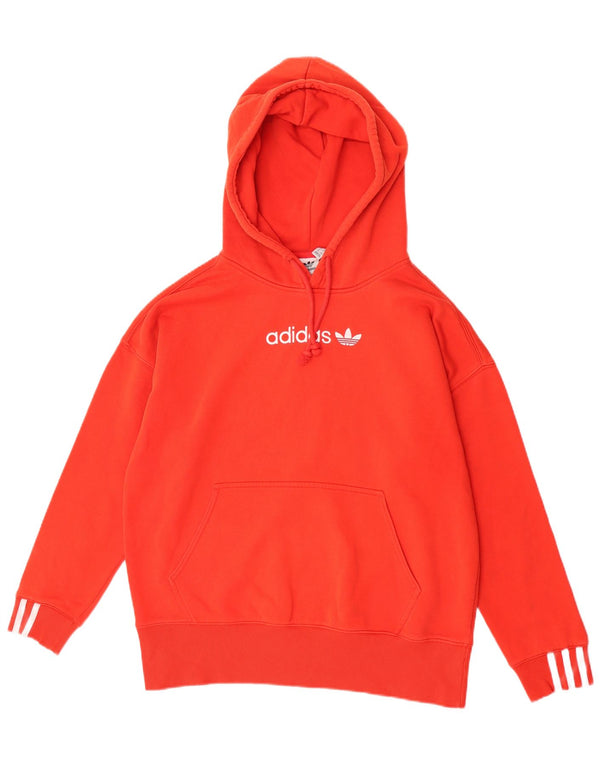 Pulover cu glugă supradimensionat cu grafic Adidas pentru femei UK 8 Bumbac roșu mic