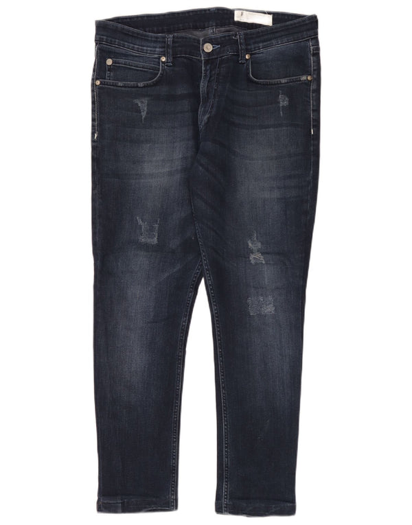 Blugi slim pentru bărbați French Connection Distressed W36 L28 Bumbac bleumarin