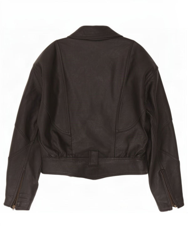 Jachetă vintage de piele supradimensionată pentru femei UK 8 Small Black