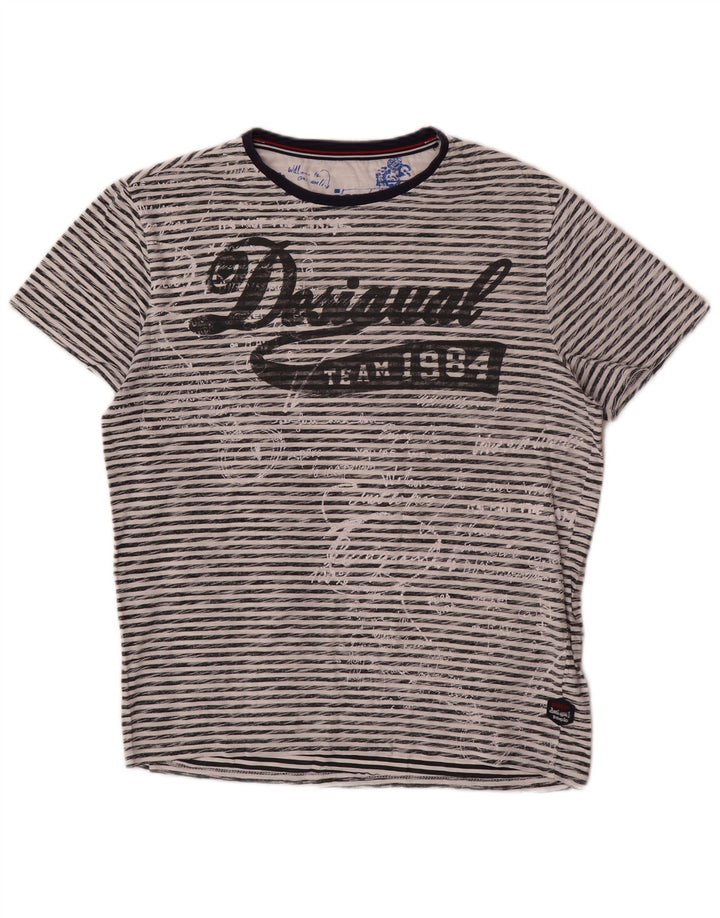 Tricou grafic Desigual pentru bărbați Top mare gri cu dungi
