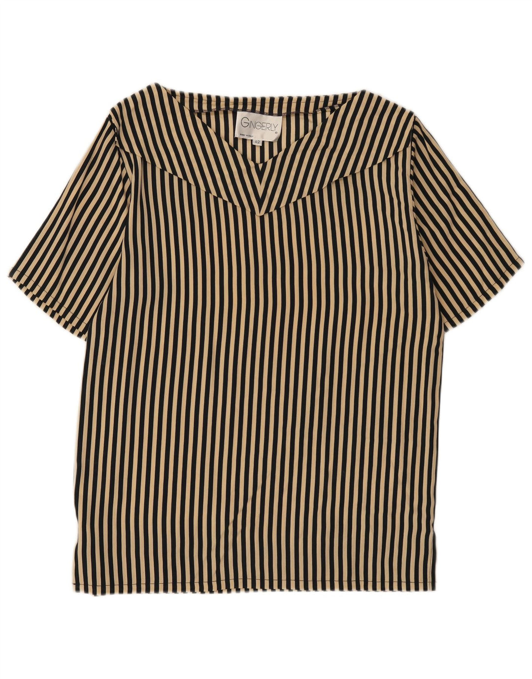 Bluză Vintage Femei Top IT 42 Medium Bej Acetat cu dungi