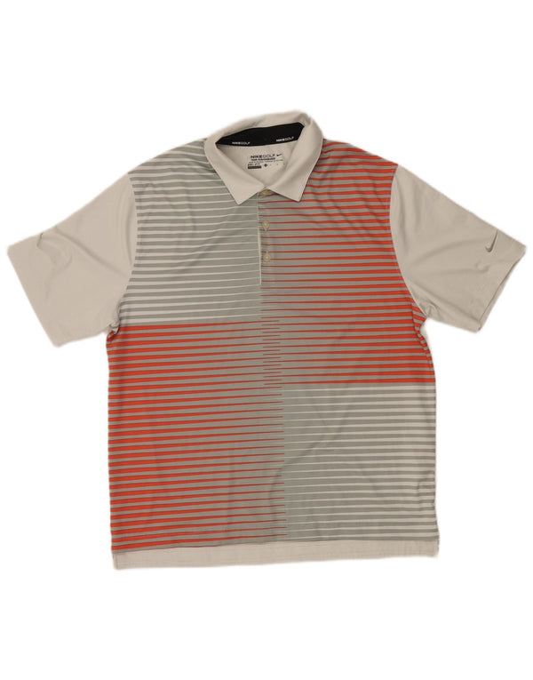 Tricou polo Nike Dri Fit pentru bărbați, gri mediu cu dungi