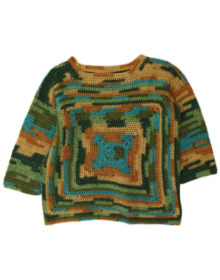 Pulover vintage pentru femei cu gât de barcă UK 14 Medium Multicolor