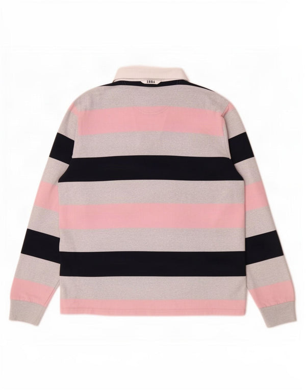 Tricou polo rugby cu mânecă lungă pentru bărbați Marks & Spencer, bumbac cu dungi gri mari