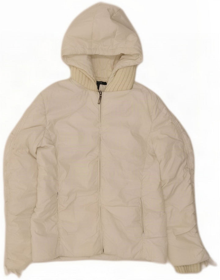Zara Jachetă căptușită cu glugă pentru femei UK 14 Medium White Poliester