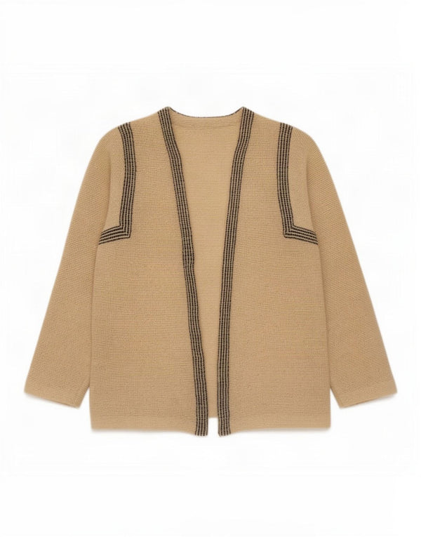 Pulover Vintage cardigan deschis pentru femei UK 8 mic Bej cu dungi