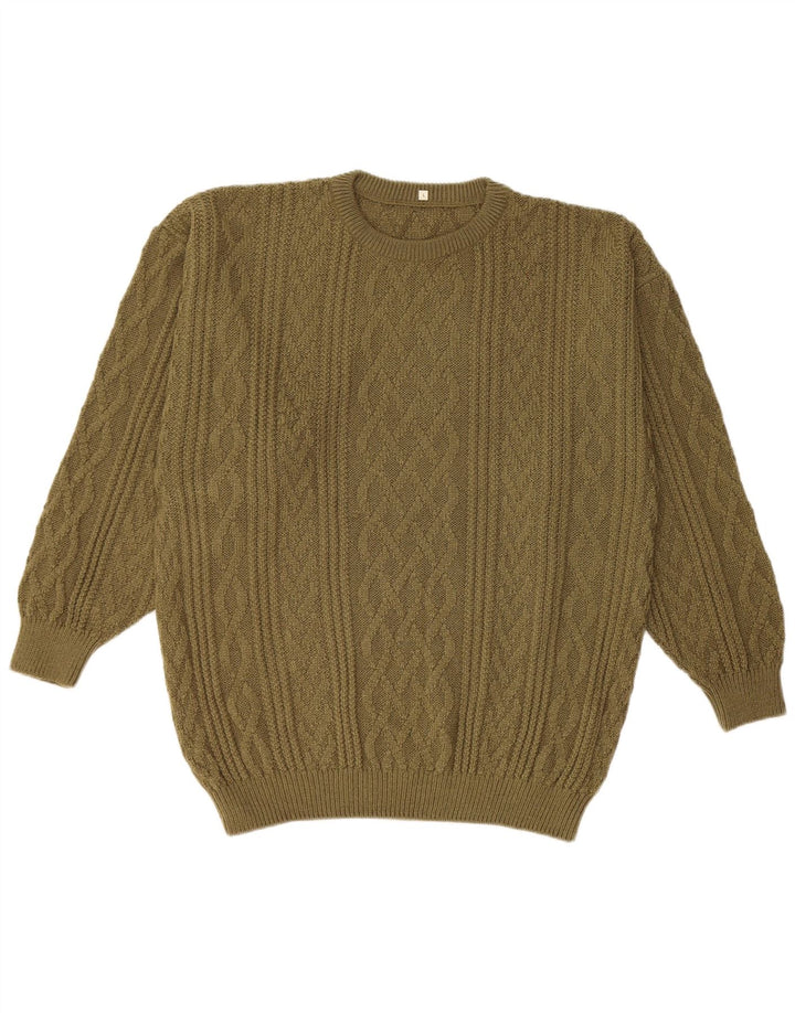 Pulover vintage pentru bărbați cu gâtul turnat, mare, acrilic, kaki