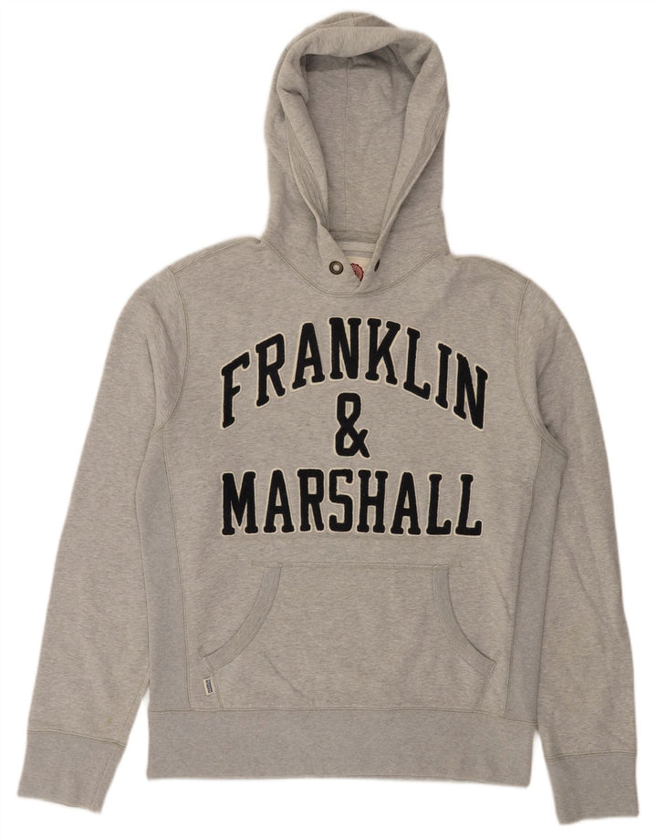 FRANKLIN MARSHALL Mens Graphic Hoodie Jumper Medium Grey Cotton