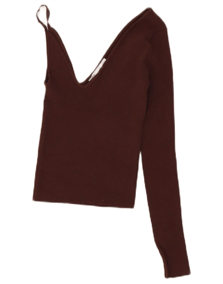 Crop Top femeie Zara UK 8 mic maro viscoză