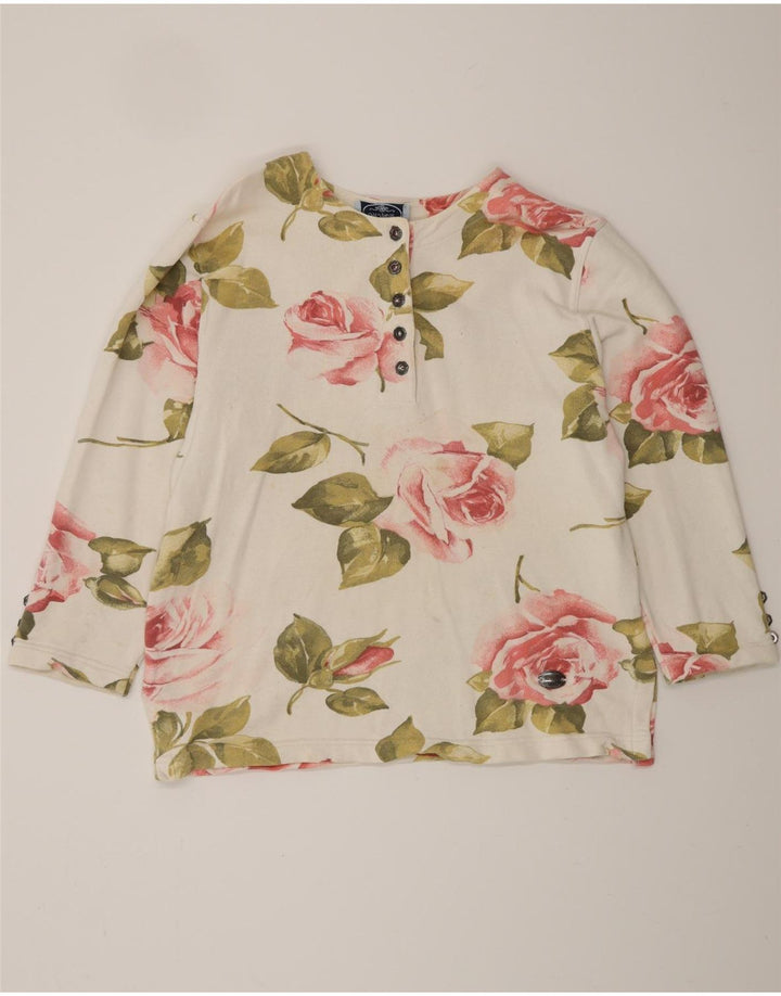 VINTAGE Top pentru femei cu mânecă lungă UK 16 mare bumbac floral alb