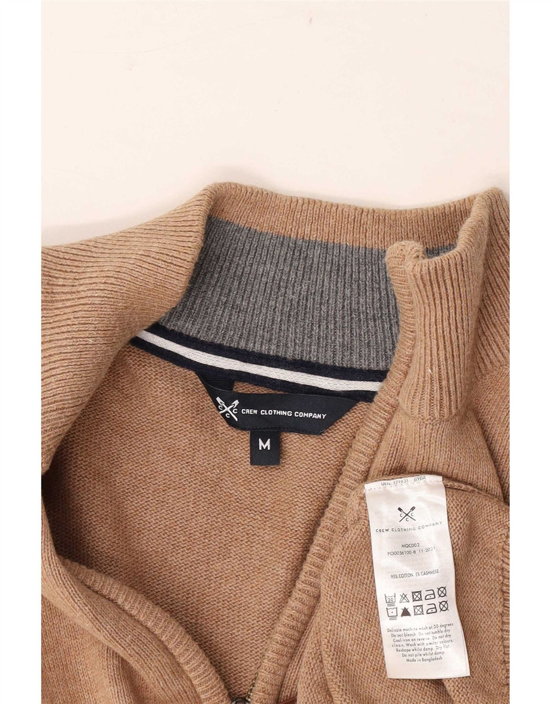 Crew Clothing Pulover pentru bărbați cu fermoar și gât, bumbac maro mediu