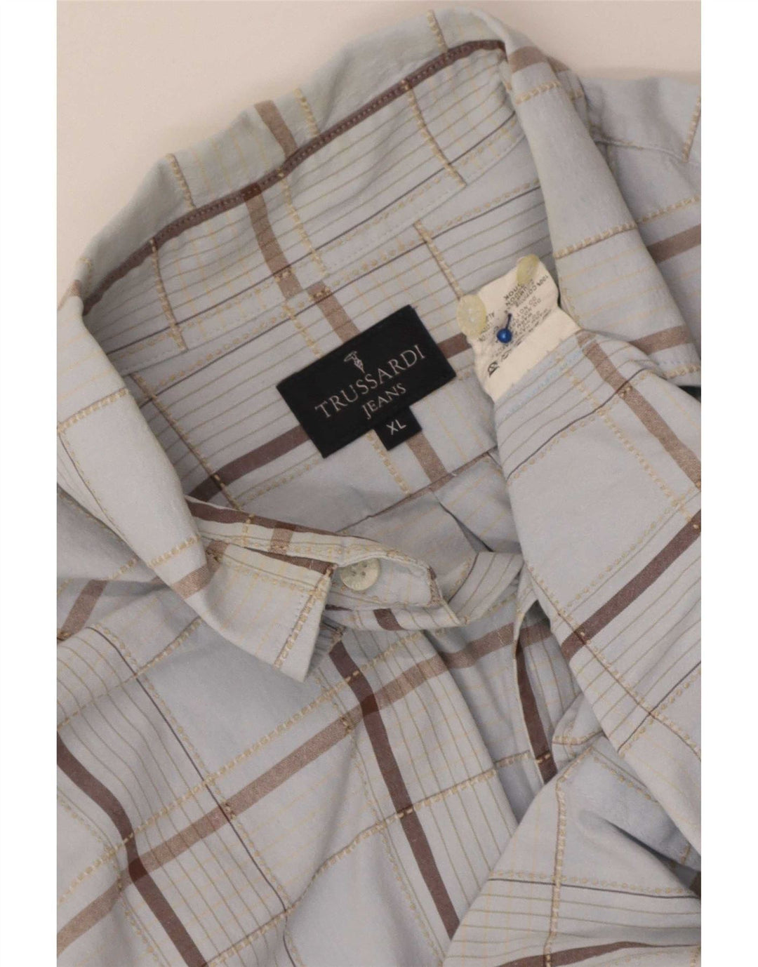 Cămașă Trussardi Jeans pentru bărbați XL, bumbac cu carouri albastre