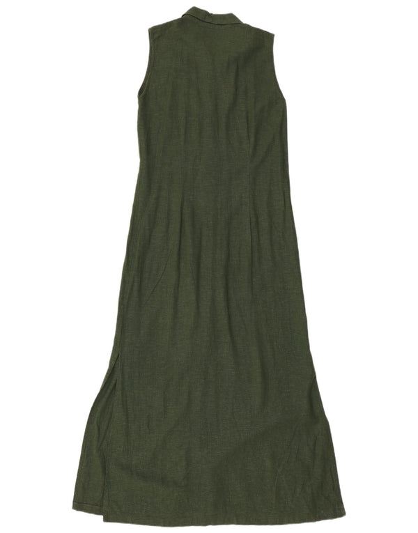 Rochie cămașă maxi fără mâneci vintage pentru femei UK 10 Mic verde in