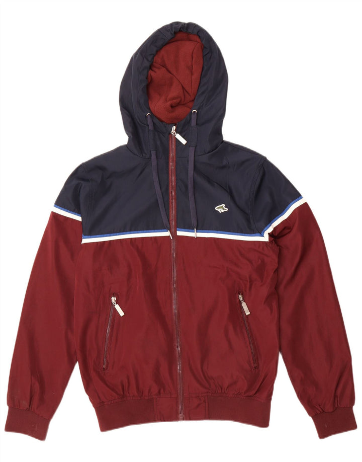 LE SHARK Mens Zip Hoodie Sweater Small Red Colourblock Polyester