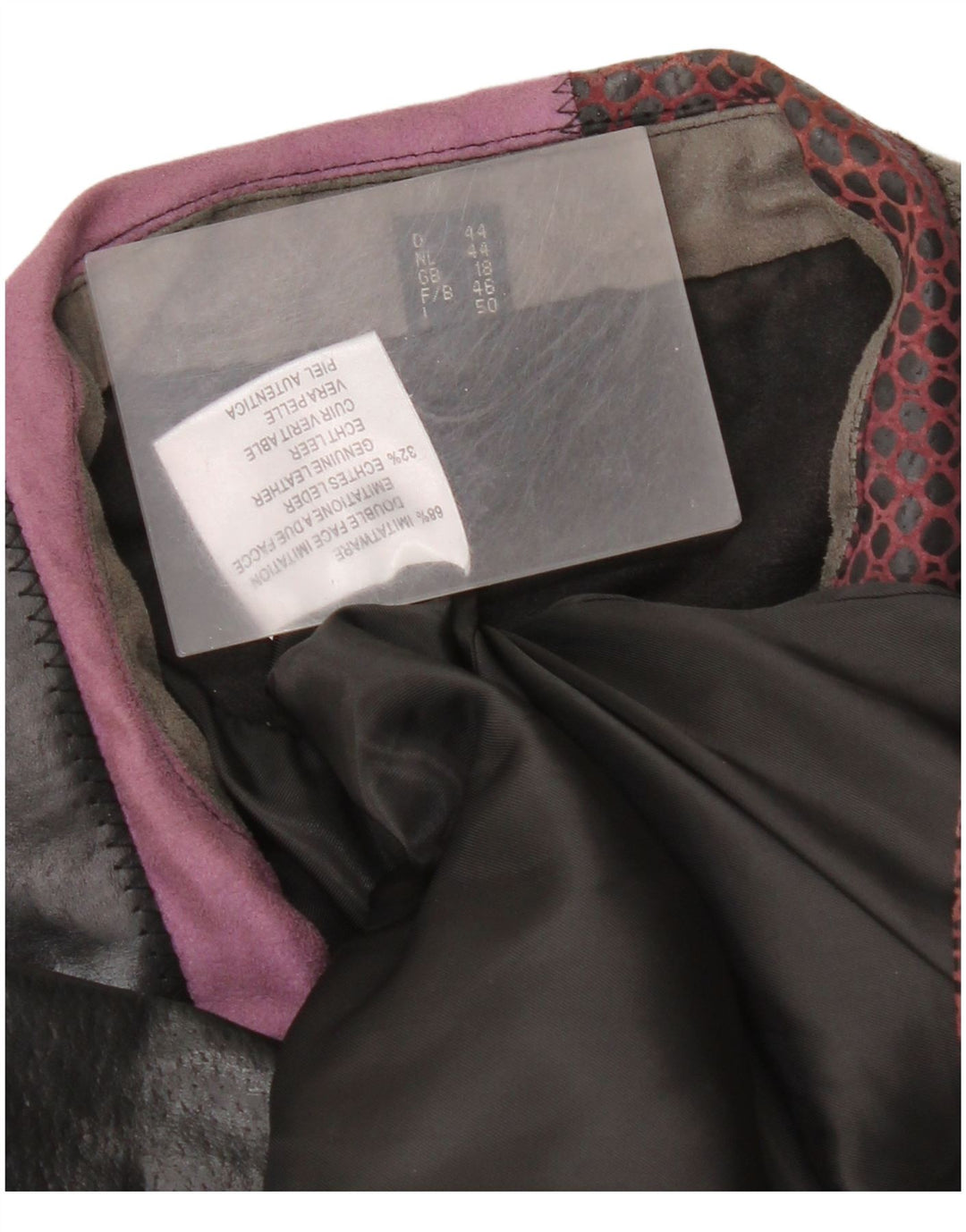 Jachetă de piele vintage pentru femei UK 18 XL din piele mozaică multicoloră