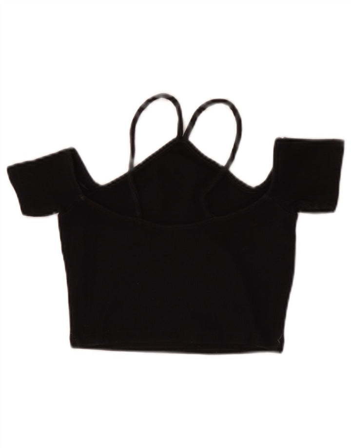 Top cu umeri decupat pentru femei Zara UK 8 mic bumbac negru