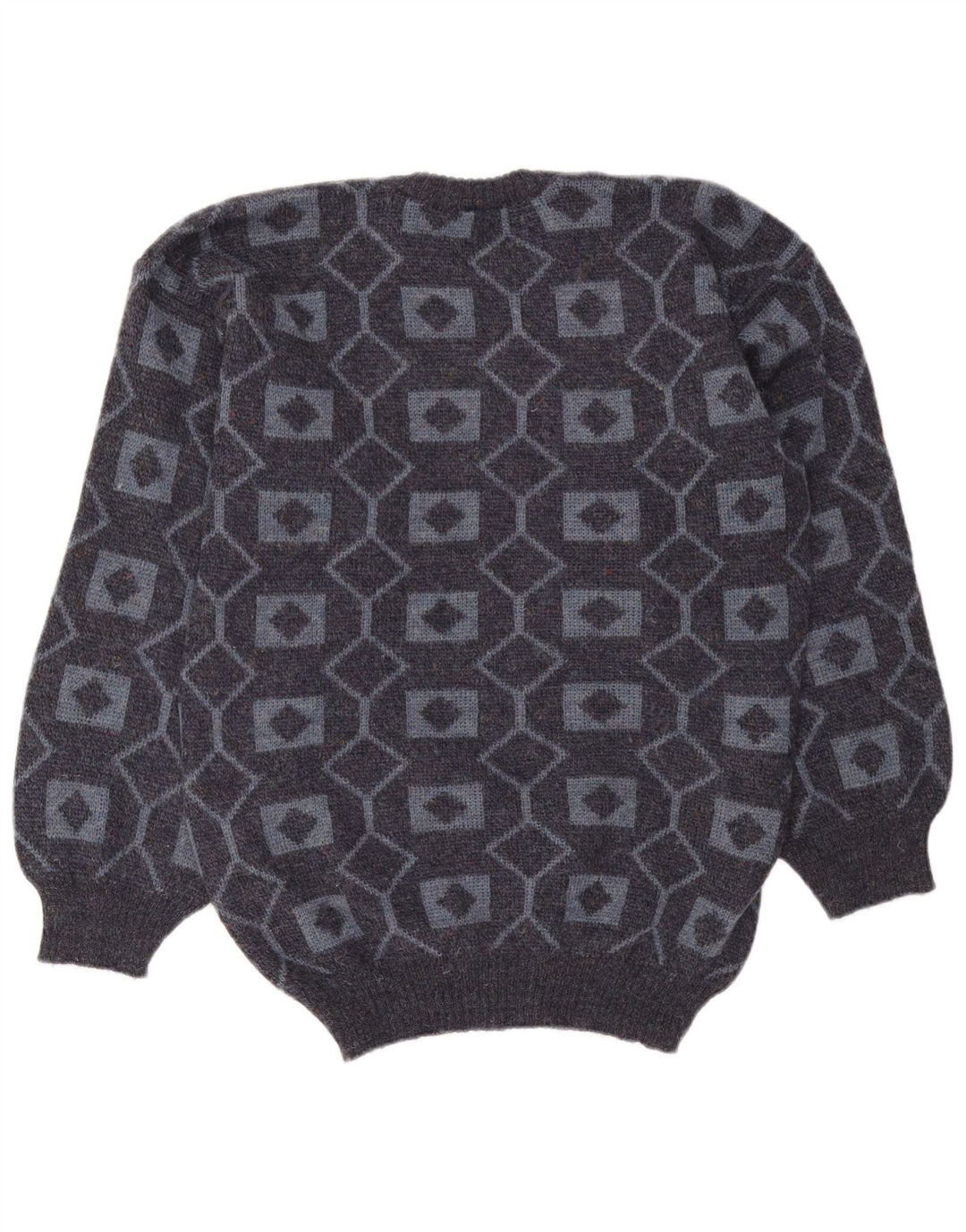 Pulover vintage pentru bărbați cu gâtul turnat, acrilic geometric, gri mediu