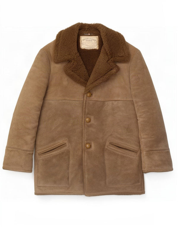 Jachetă din shearling pentru bărbați de epocă UK 40, mare, bej, din piele