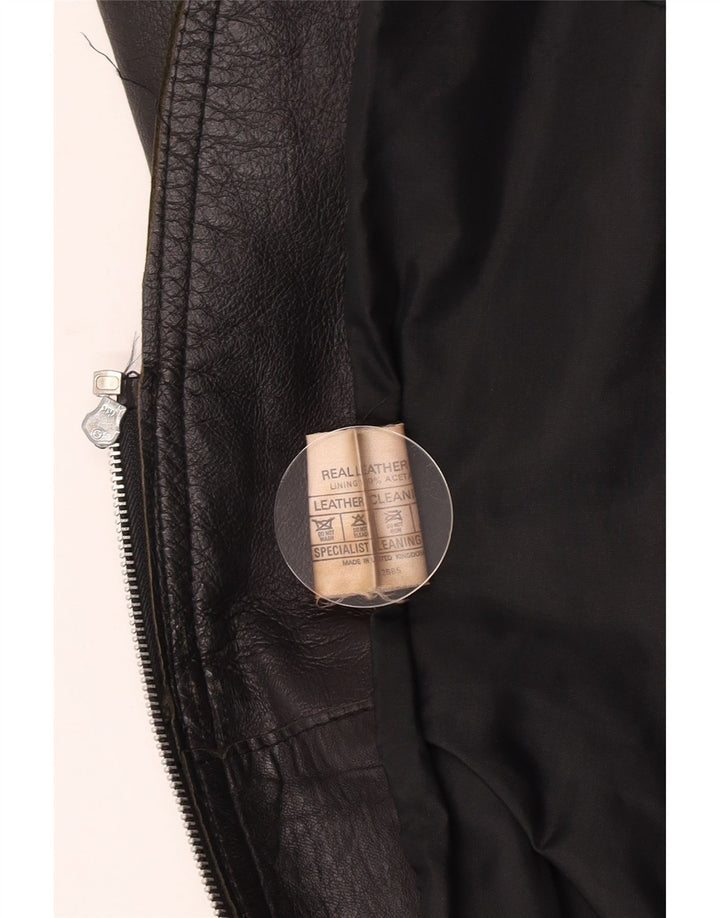 Gilet din piele vintage pentru femei UK 10 Small Black Leather