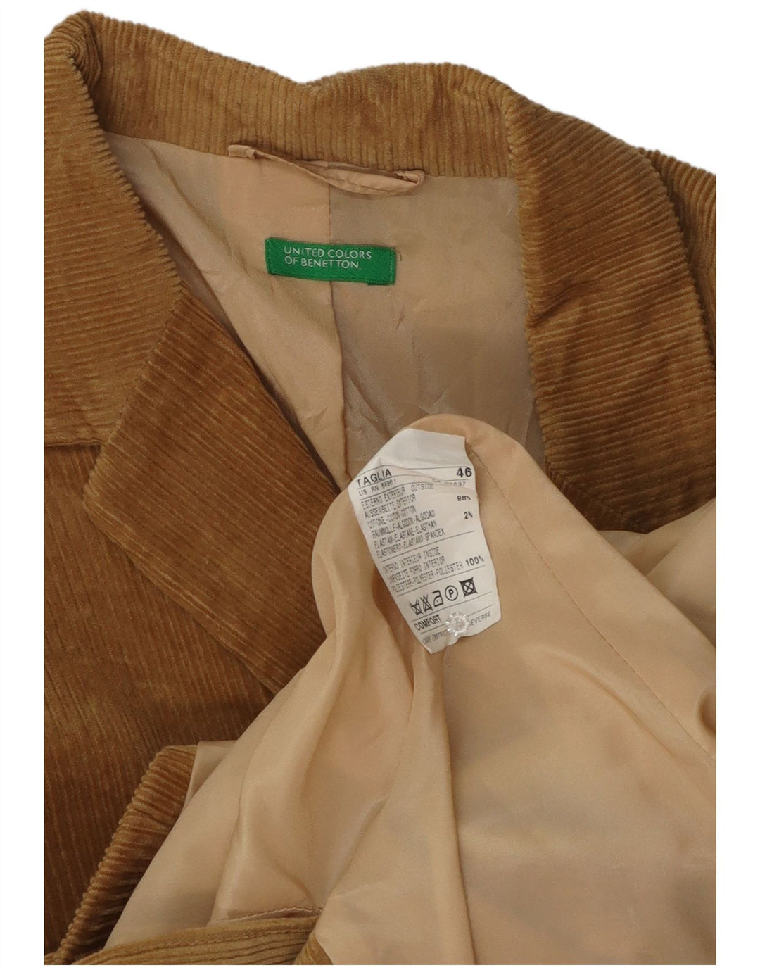 Jachetă Benetton pentru femei, cu 3 nasturi, din velur, IT 46, bumbac maro mare