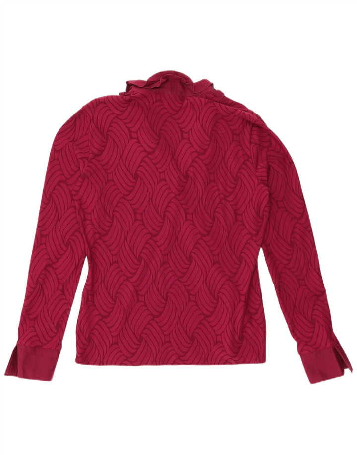 Top Femei NARACAMICIE cu mânecă lungă UK 14 Large Burgundy Geometric
