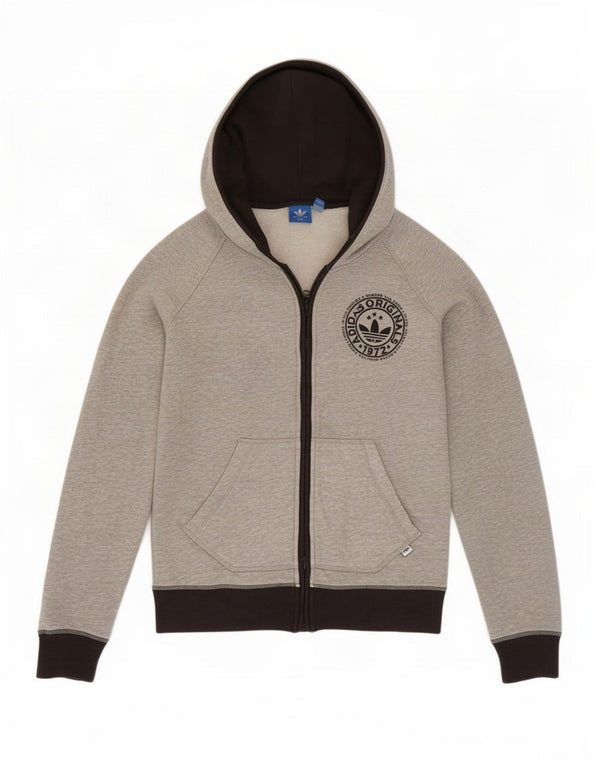Pulover Adidas Graphic Zip Hoodie pentru femei UK 10 Small Gri Colorblock