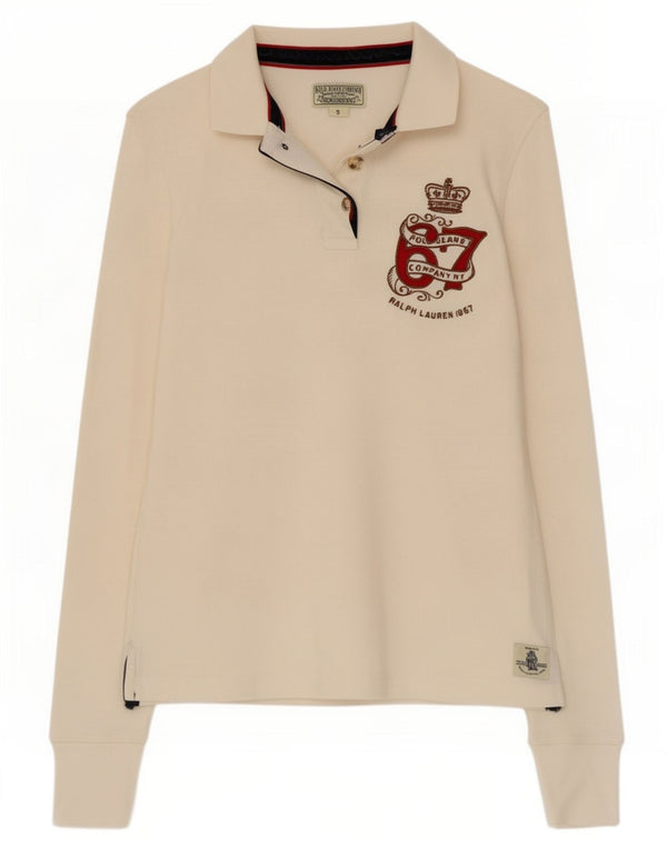 Polo Ralph Lauren pentru damă, cu mânecă lungă, cu grafică, UK 10, mic, alb