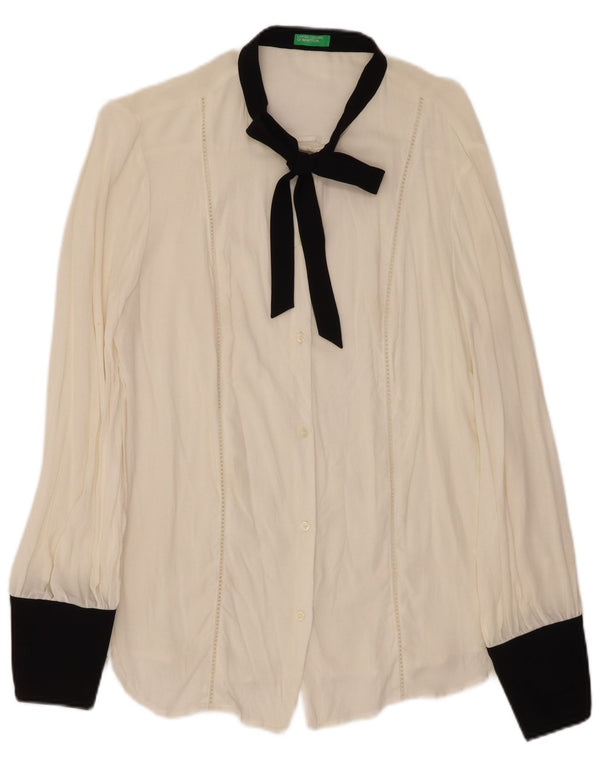 Bluză cămașă cu papion pentru femei BENETTON UK 16, mare, albă, viscoză