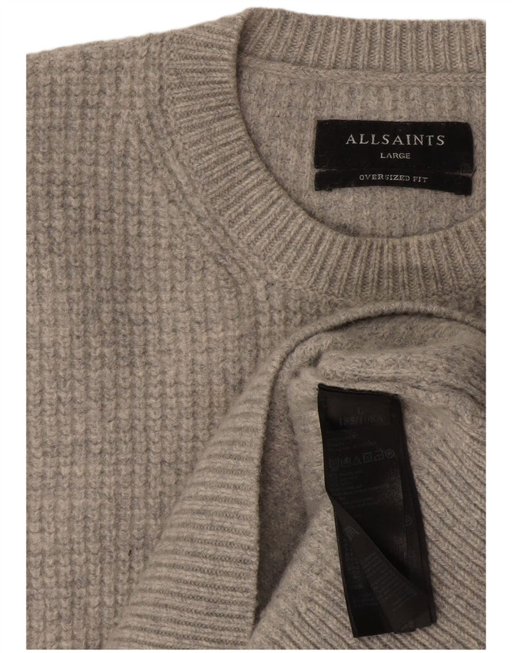 All Saints Pulover supradimensionat pentru femei cu decolteu triplu UK 16 Lână mare, gri