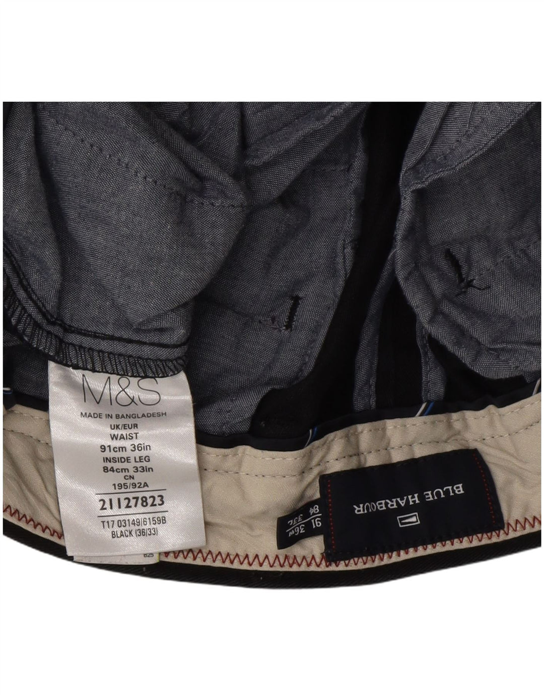 MARKS & SPENCER Pantaloni chino conici pentru bărbați Blue Harbour W36 L33 Negru