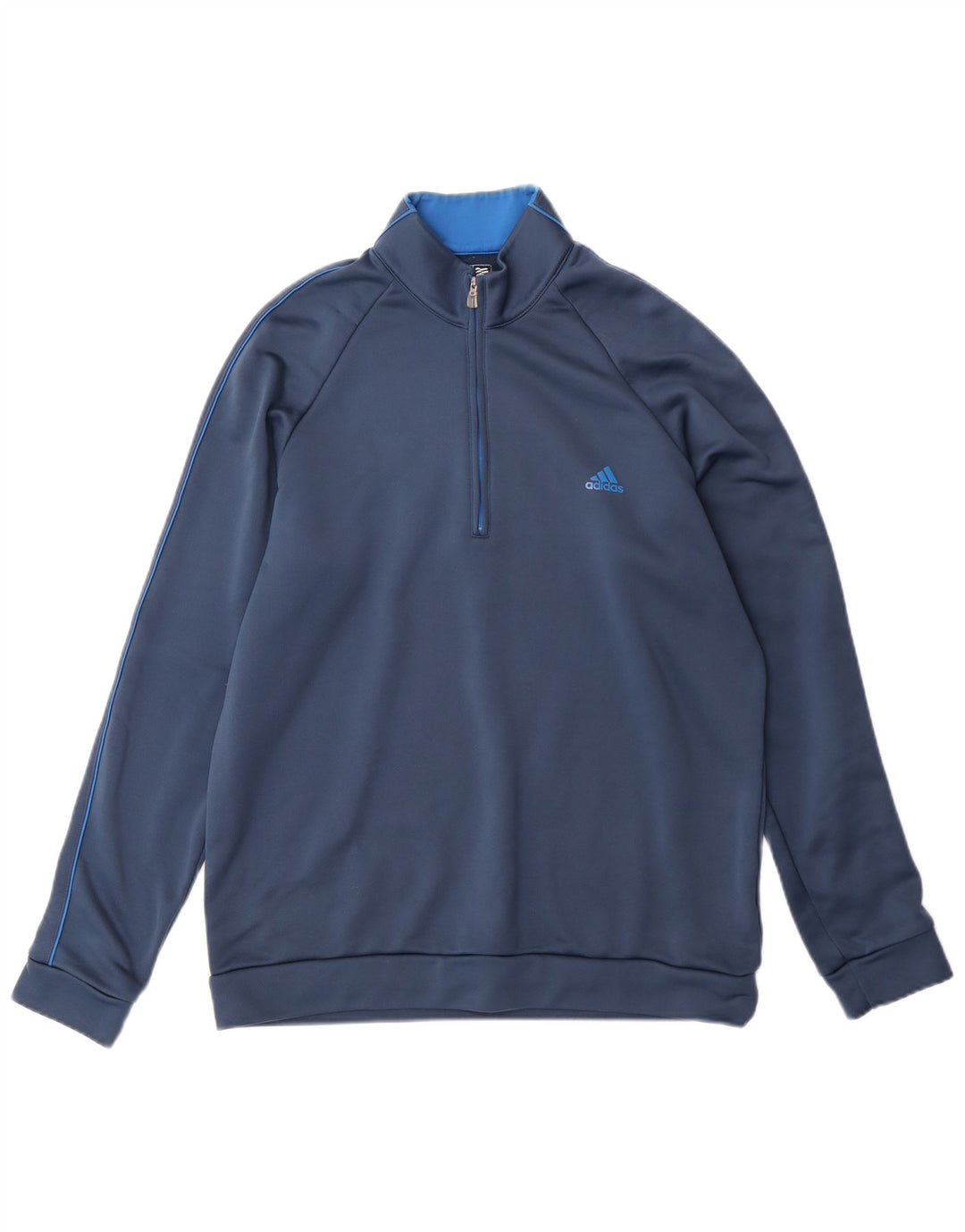 Adidas Climalite Mens Zip Neck Pullover Trening Top Top Medium Blue Poliester