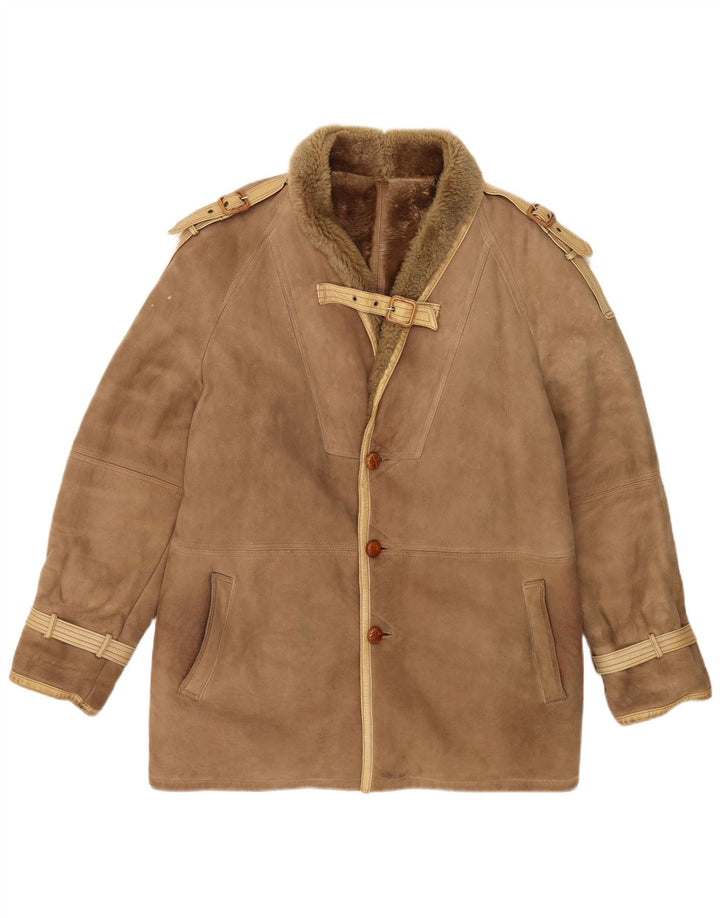 Jachetă vintage pentru bărbați din shearling IT 52 XL bej din shearling