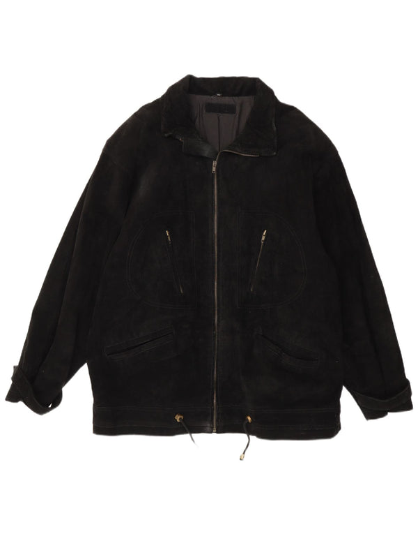 Jachetă vintage bărbătească din piele intoarsa EU 52 XL din piele neagra