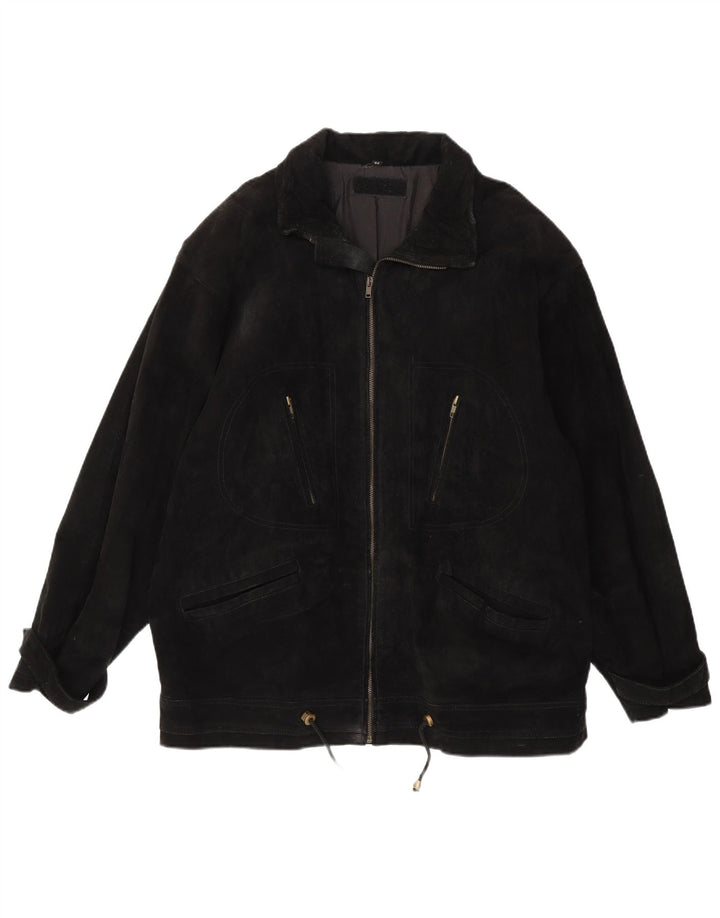 Jachetă vintage bărbătească din piele intoarsa EU 52 XL din piele neagra