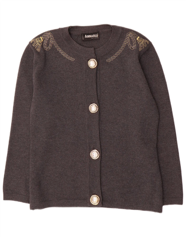 Pulover cardigan supradimensionat vintage pentru femei UK 10 Lână gri mică