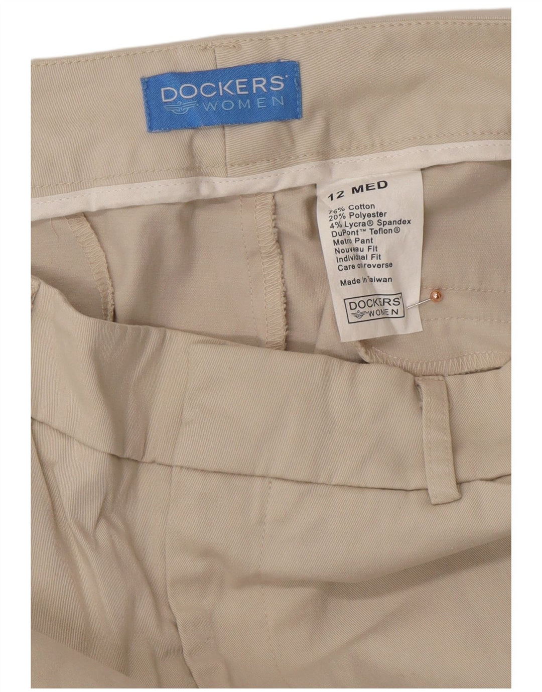 DOCKERS Pantaloni casual drepti pentru femei US 12 Large W30 L30 Bej Bumbac