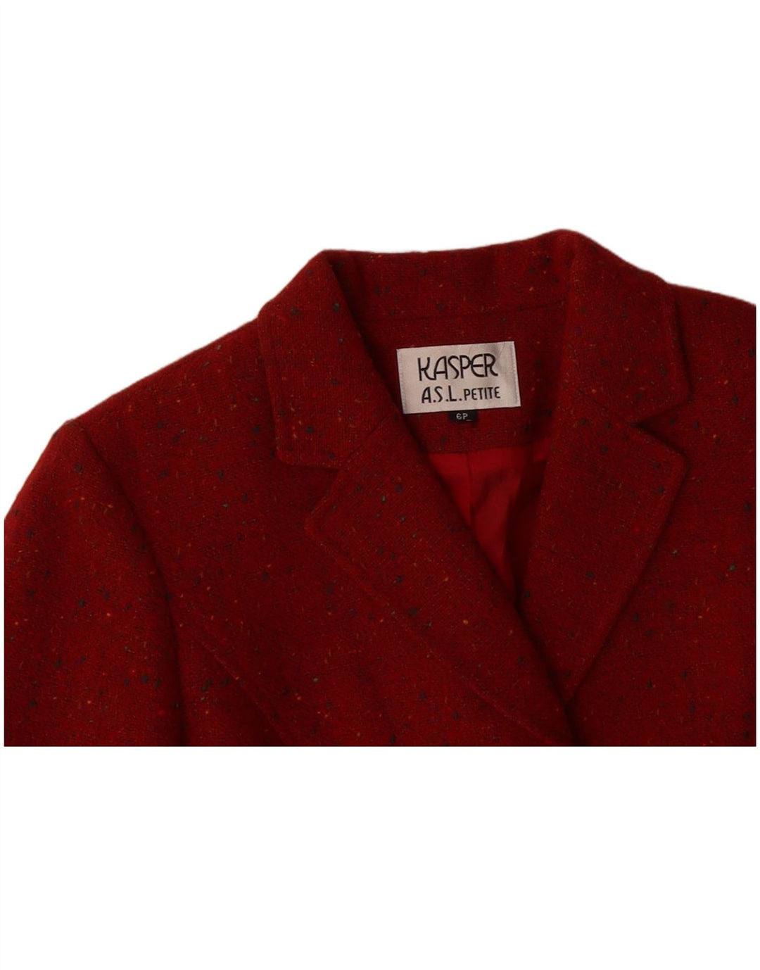 KASPER Womens Petite 3 Button Blazer Jacket US 6 Medium Red Flecked Wool