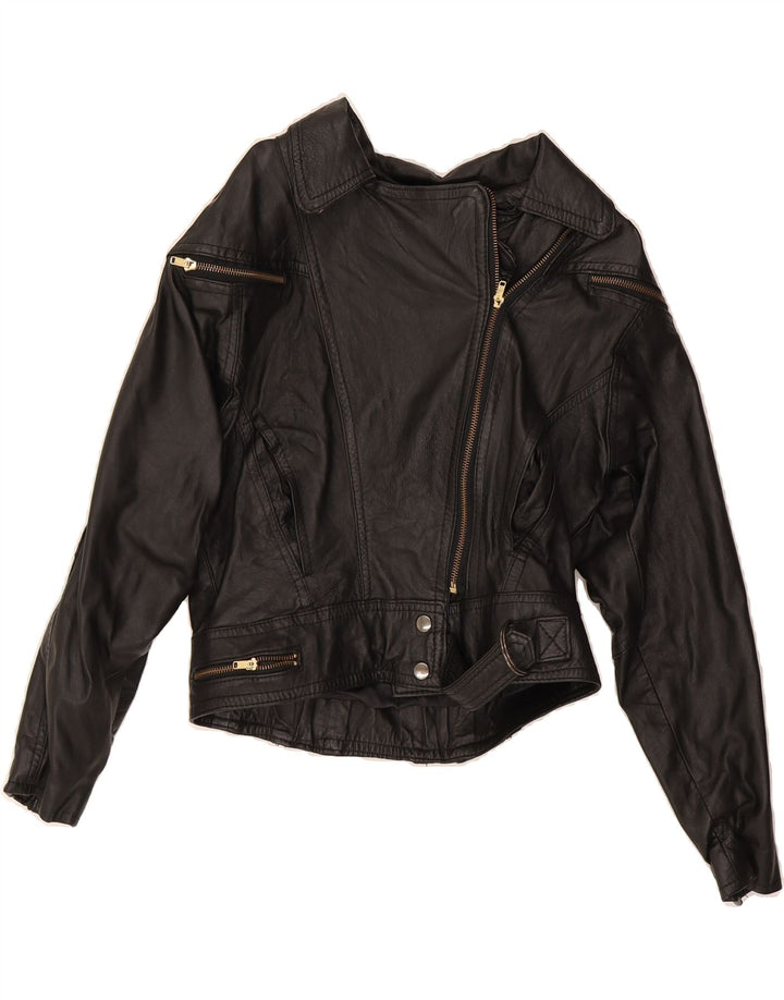 VINTAGE Womens Crop Leather Jacket UK 12 Medium Black Vintage Vintage and Second-Hand Vintage from Messina Hembry 
