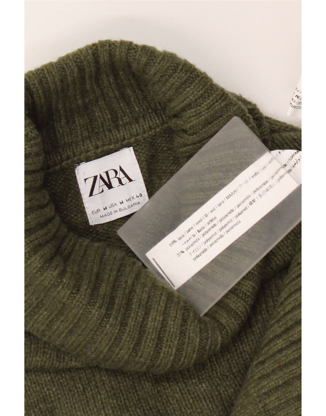Pulover pentru bărbați Zara cu gât rulat, lână kaki medie