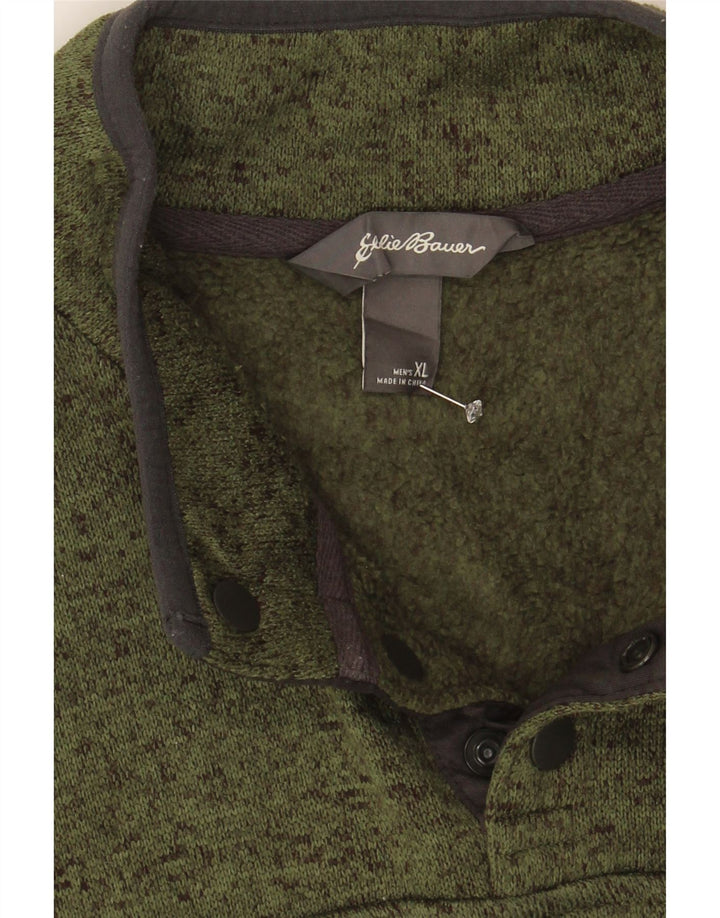 EDDIE BAUER Mens Button Neck Sweatshirt Jumper XL Khaki Flecked Polyester Vintage Eddie Bauer and Second-Hand Eddie Bauer from Messina Hembry 